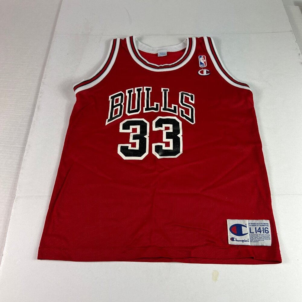 VTG 90s Champion Scottie Pippen NBA Basketball Jersey Kids Large Red 33 Pullover
